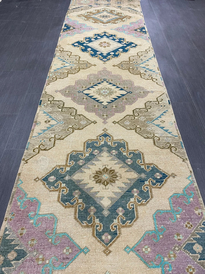 Tan Turkish Runner Rug 2' 11" x 13' 3" Hand-Knotted | No. WR60722