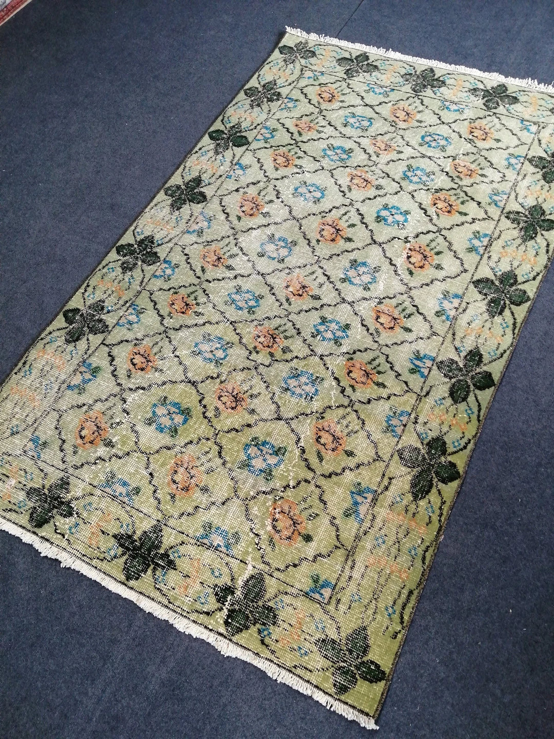 Green Turkish Runner Rug 3' 8" x 6' 2" Hand-Knotted | No. WR60907