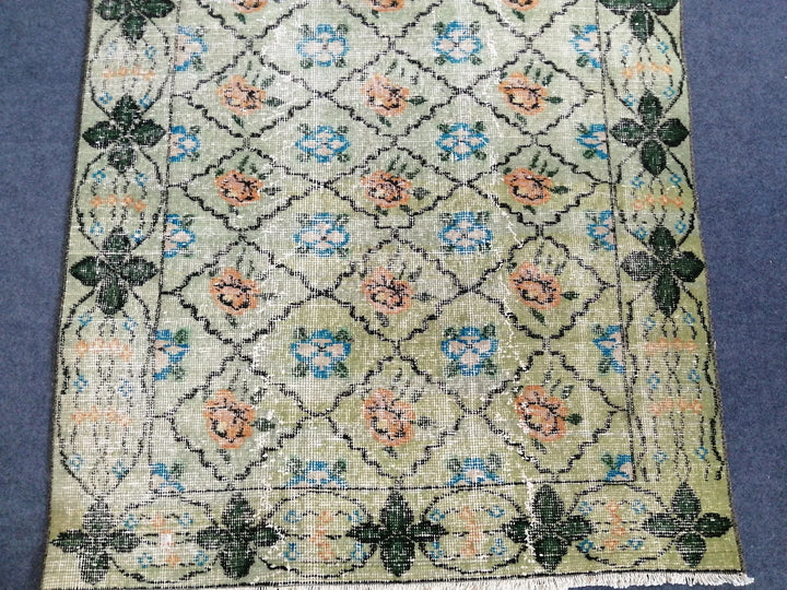 Green Turkish Runner Rug 3' 8" x 6' 2" Hand-Knotted | No. WR60907