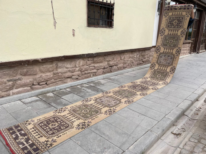 Beige Turkish Runner Rug 2' 6" x 20' 2" Hand-Knotted | No. WR61037