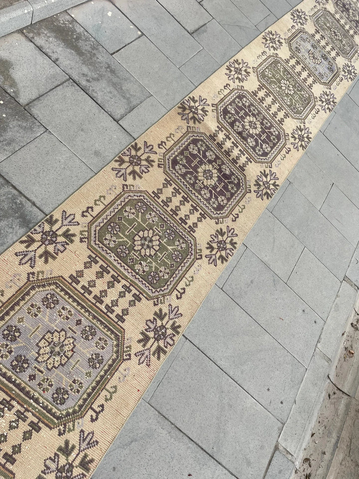 Beige Turkish Runner Rug 2' 6" x 20' 2" Hand-Knotted | No. WR61037