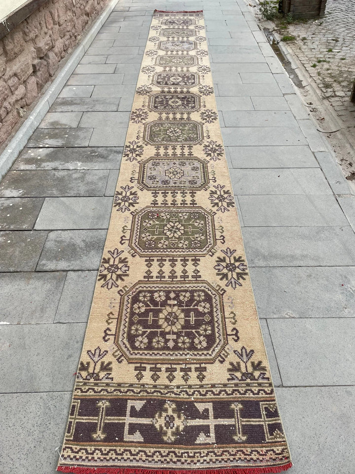 Beige Turkish Runner Rug 2' 6" x 20' 2" Hand-Knotted | No. WR61037