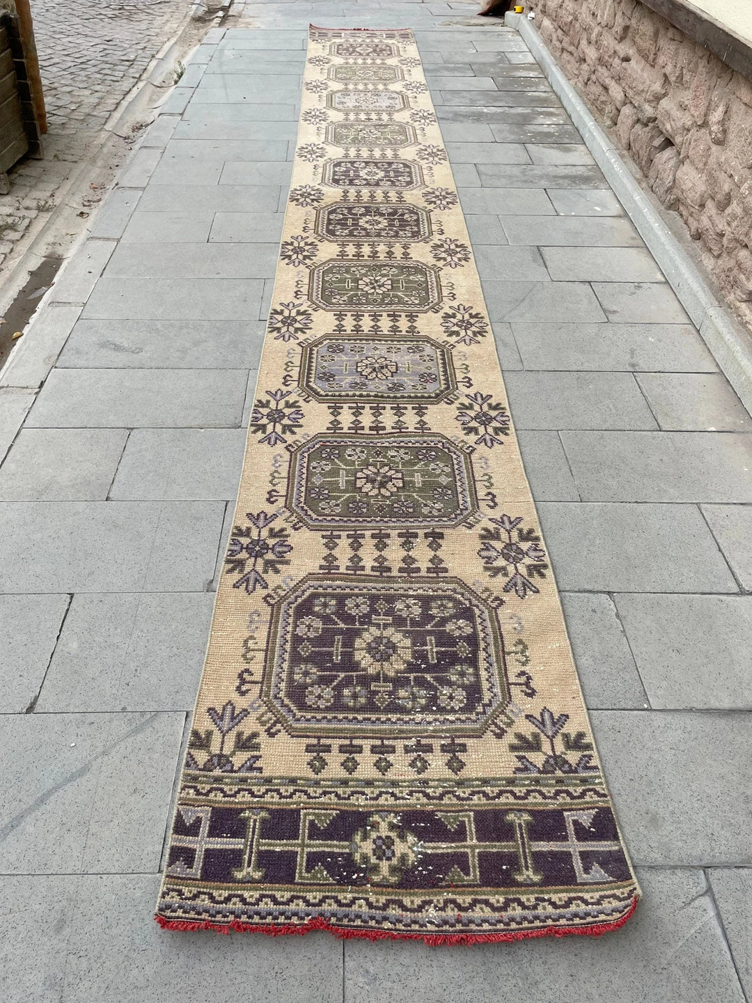Beige Turkish Runner Rug 2' 6" x 20' 2" Hand-Knotted | No. WR61037