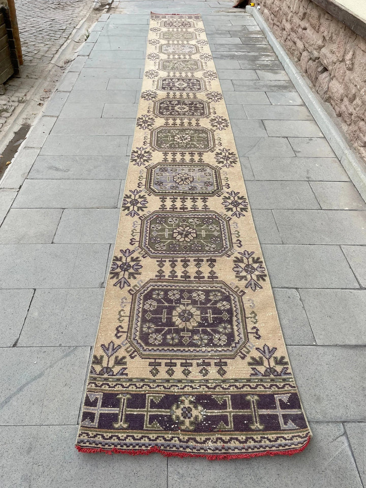 Beige Turkish Runner Rug 2' 6" x 20' 2" Hand-Knotted | No. WR61037
