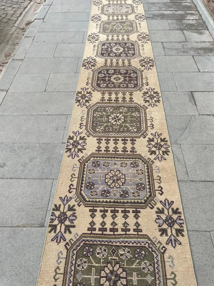 Beige Turkish Runner Rug 2' 6" x 20' 2" Hand-Knotted | No. WR61037