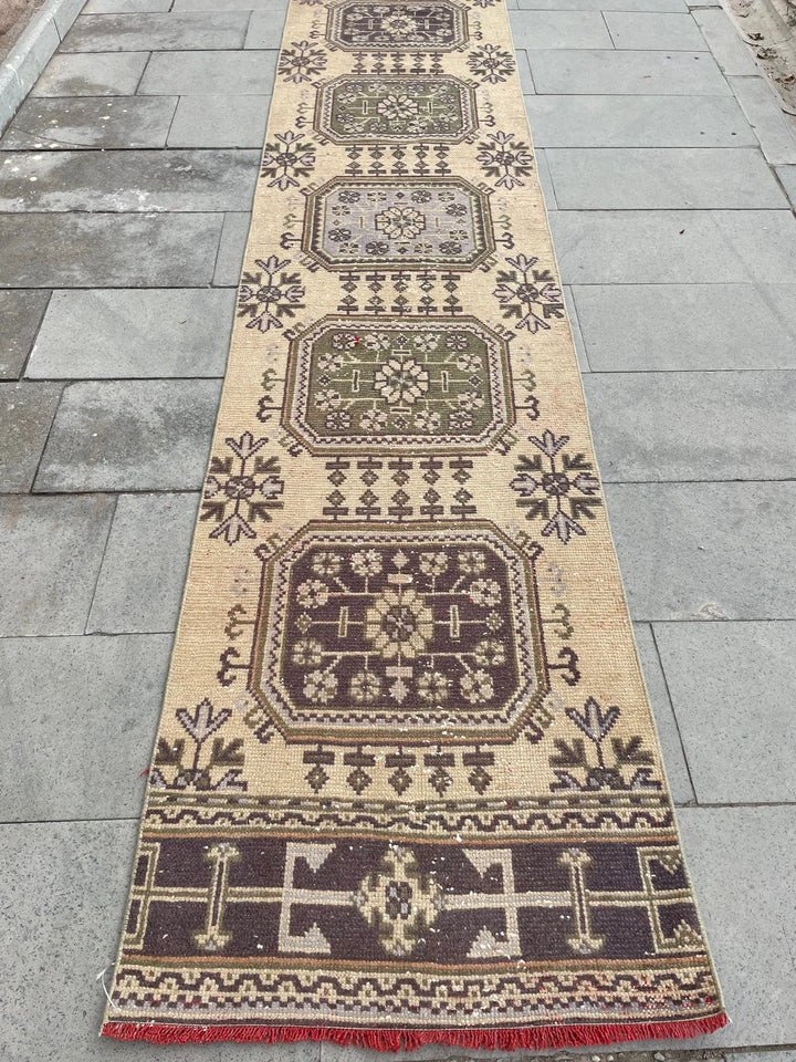 Beige Turkish Runner Rug 2' 6" x 20' 2" Hand-Knotted | No. WR61037
