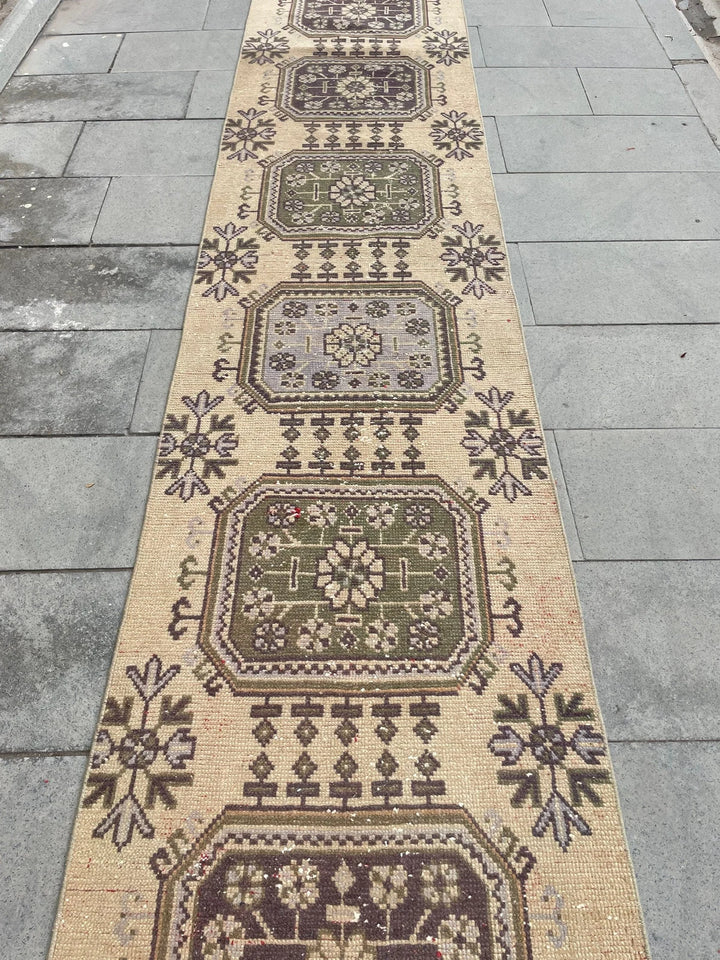 Beige Turkish Runner Rug 2' 6" x 20' 2" Hand-Knotted | No. WR61037