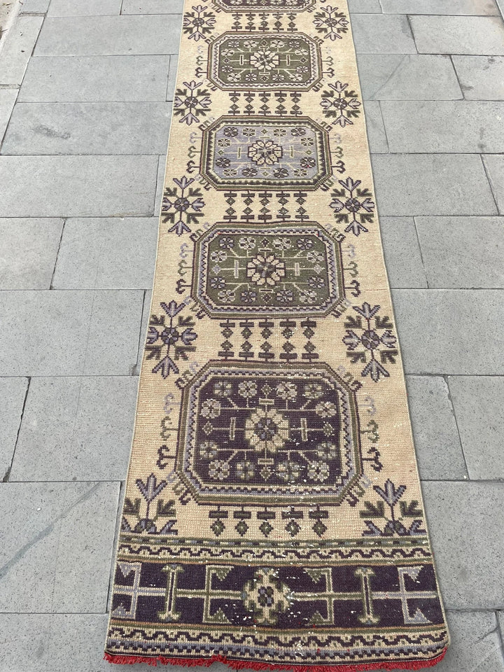 Beige Turkish Runner Rug 2' 6" x 20' 2" Hand-Knotted | No. WR61037