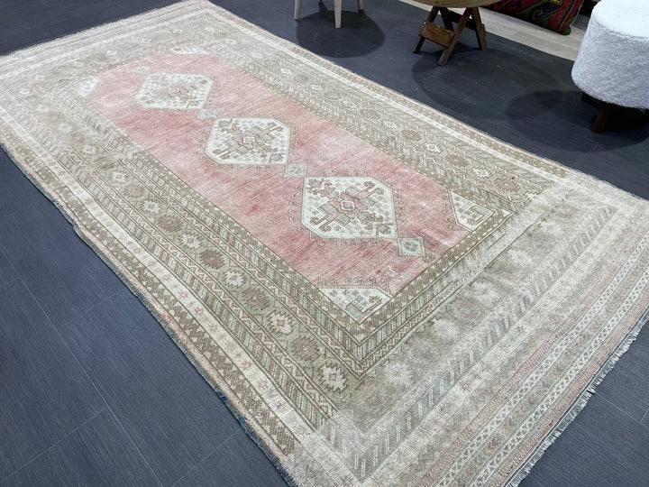 Beige Turkish Runner Rug 4' 2" x 8' 5" Hand-Knotted | No. WR61329