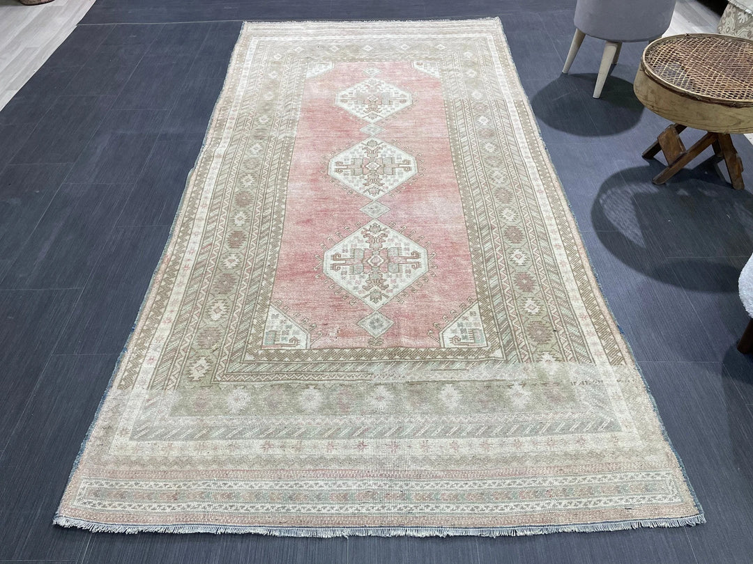 Beige Turkish Runner Rug 4' 2" x 8' 5" Hand-Knotted | No. WR61329