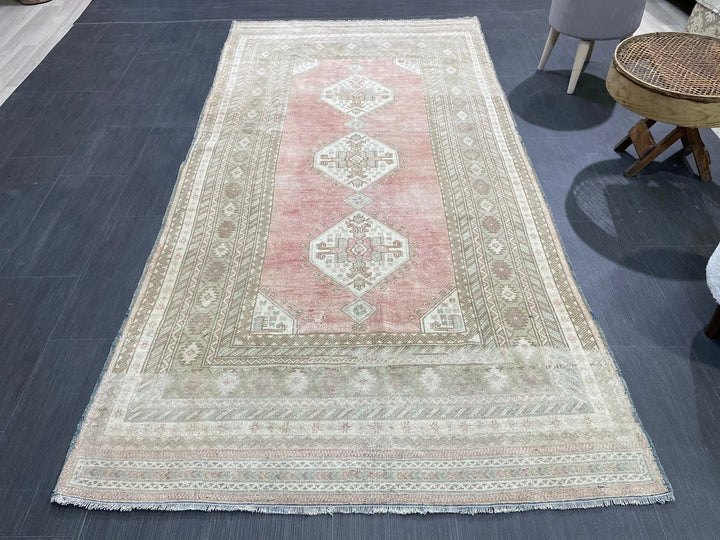Beige Turkish Runner Rug 4' 2" x 8' 5" Hand-Knotted | No. WR61329