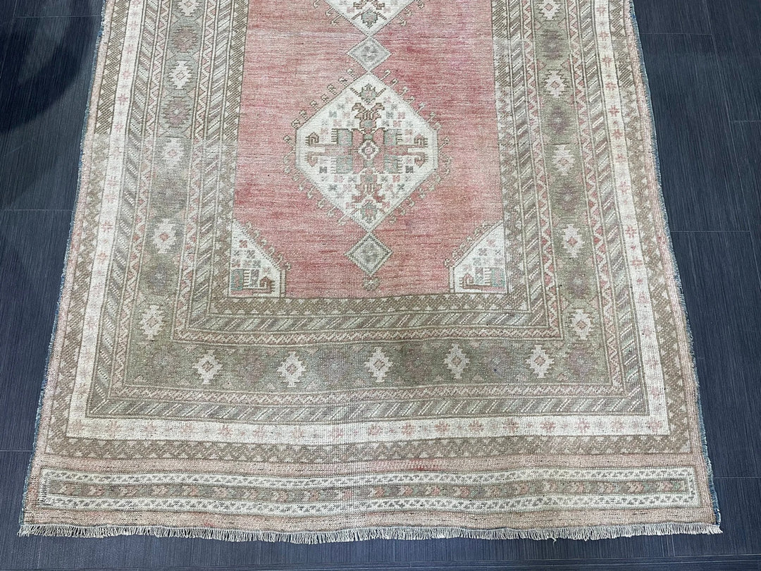 Beige Turkish Runner Rug 4' 2" x 8' 5" Hand-Knotted | No. WR61329