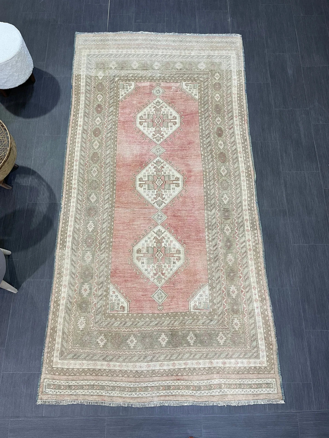 Beige Turkish Runner Rug 4' 2" x 8' 5" Hand-Knotted | No. WR61329
