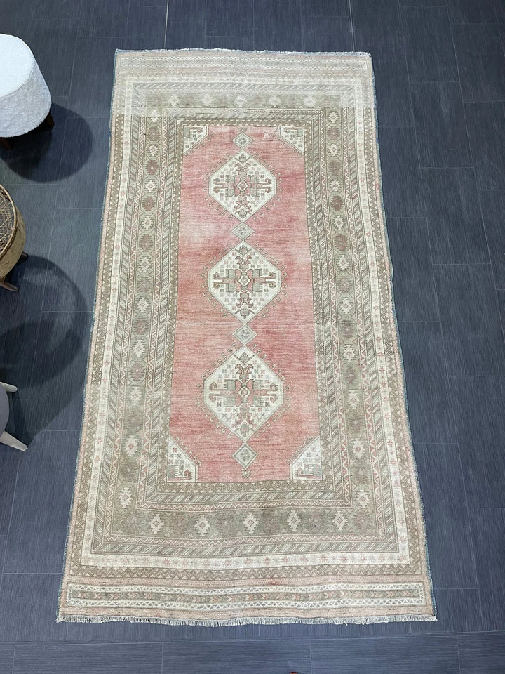Beige Turkish Runner Rug 4' 2" x 8' 5" Hand-Knotted | No. WR61329