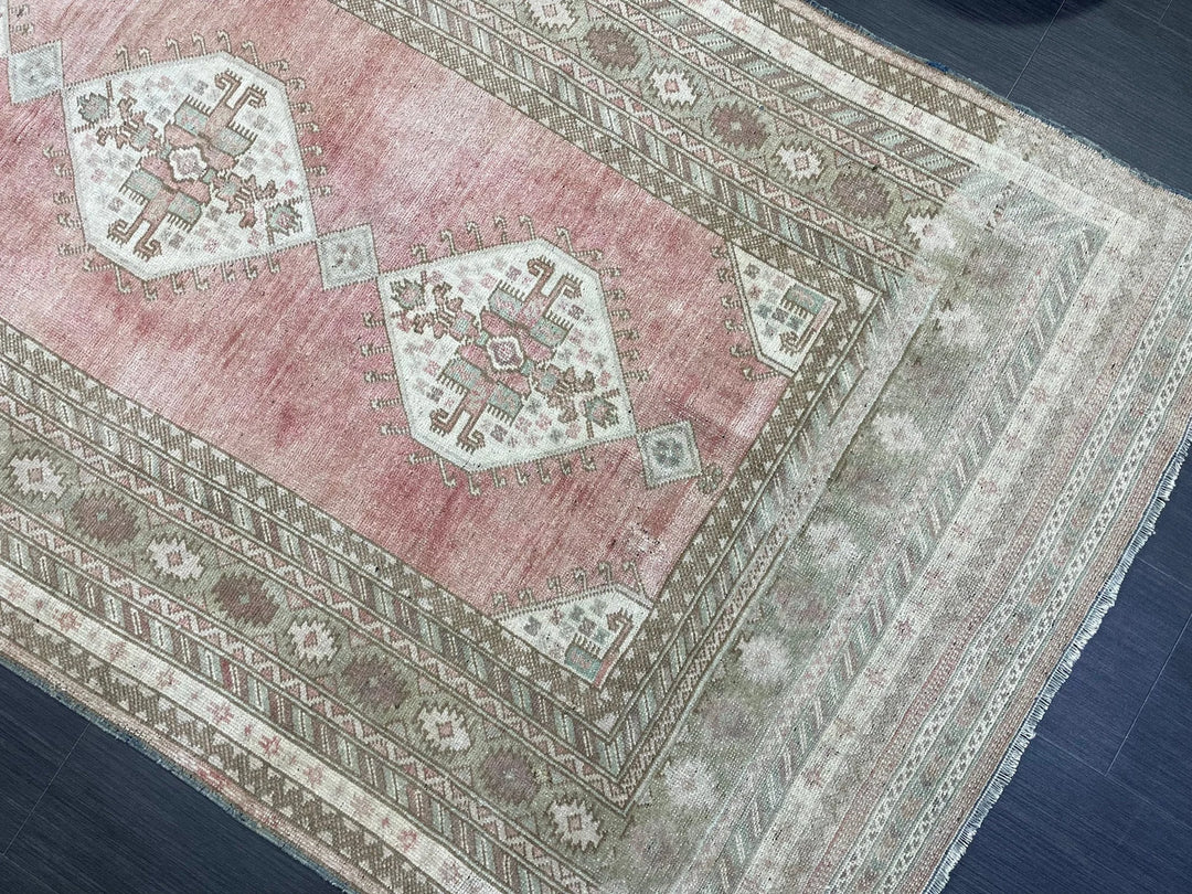 Beige Turkish Runner Rug 4' 2" x 8' 5" Hand-Knotted | No. WR61329