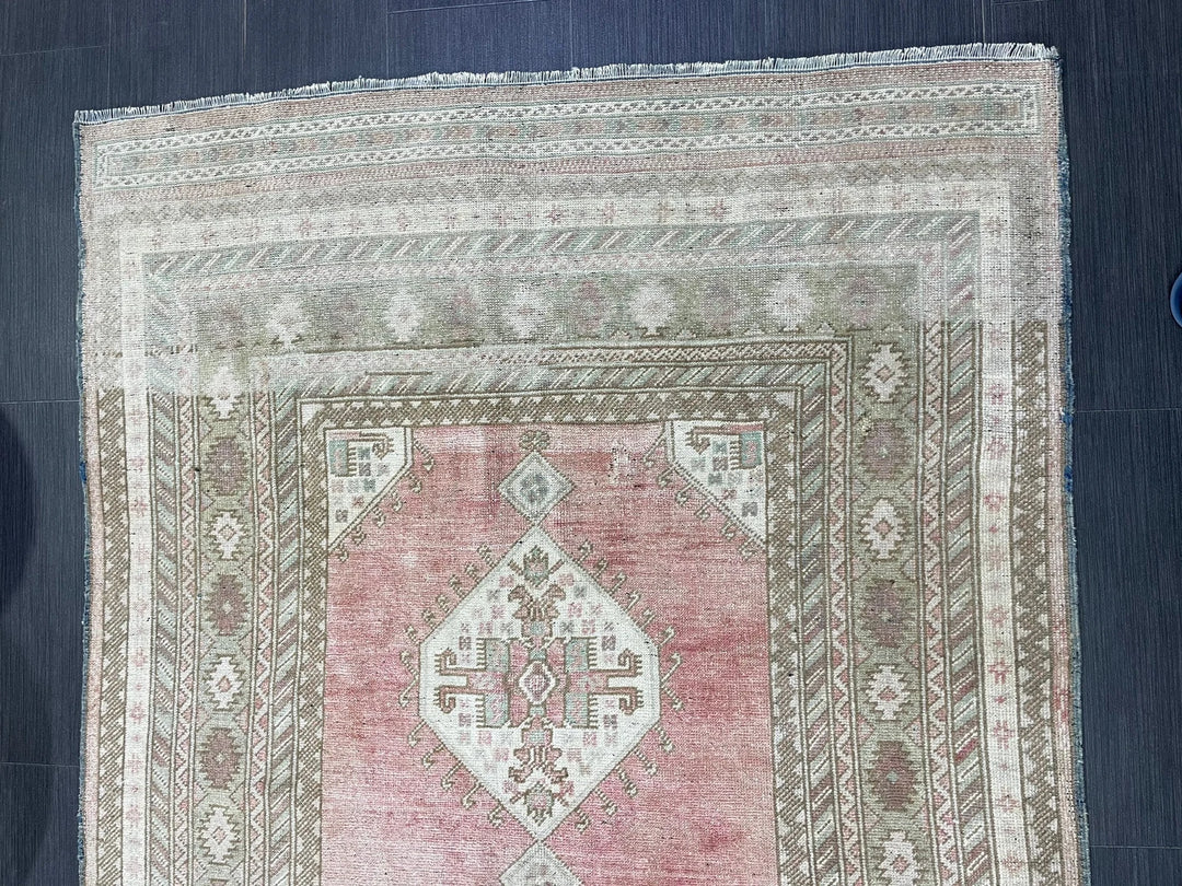 Beige Turkish Runner Rug 4' 2" x 8' 5" Hand-Knotted | No. WR61329