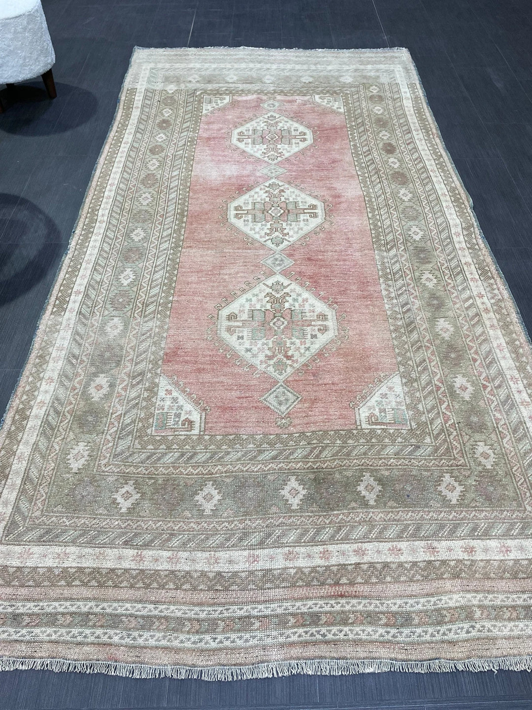 Beige Turkish Runner Rug 4' 2" x 8' 5" Hand-Knotted | No. WR61329