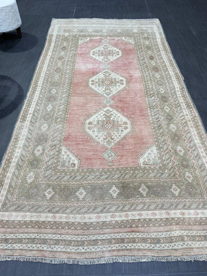 Beige Turkish Runner Rug 4' 2" x 8' 5" Hand-Knotted | No. WR61329