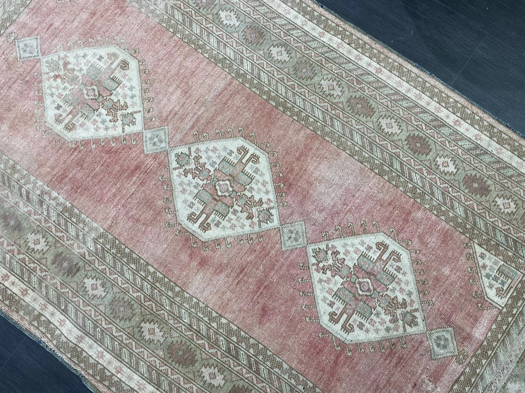 Beige Turkish Runner Rug 4' 2" x 8' 5" Hand-Knotted | No. WR61329