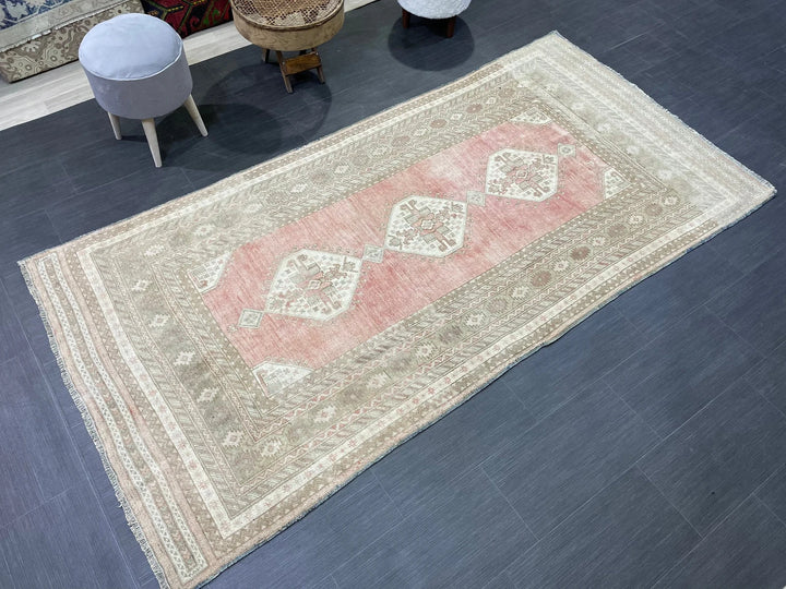 Beige Turkish Runner Rug 4' 2" x 8' 5" Hand-Knotted | No. WR61329