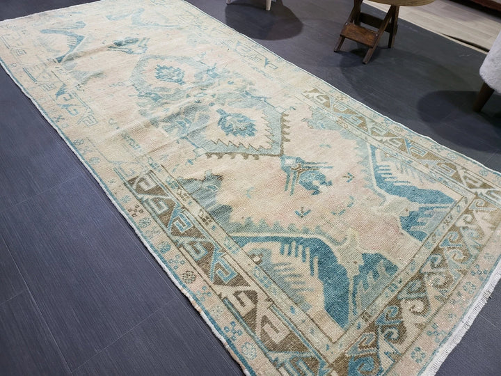 Beige Turkish Runner Rug 3' 4" x 7' 2" Hand-Knotted | No. WR61412