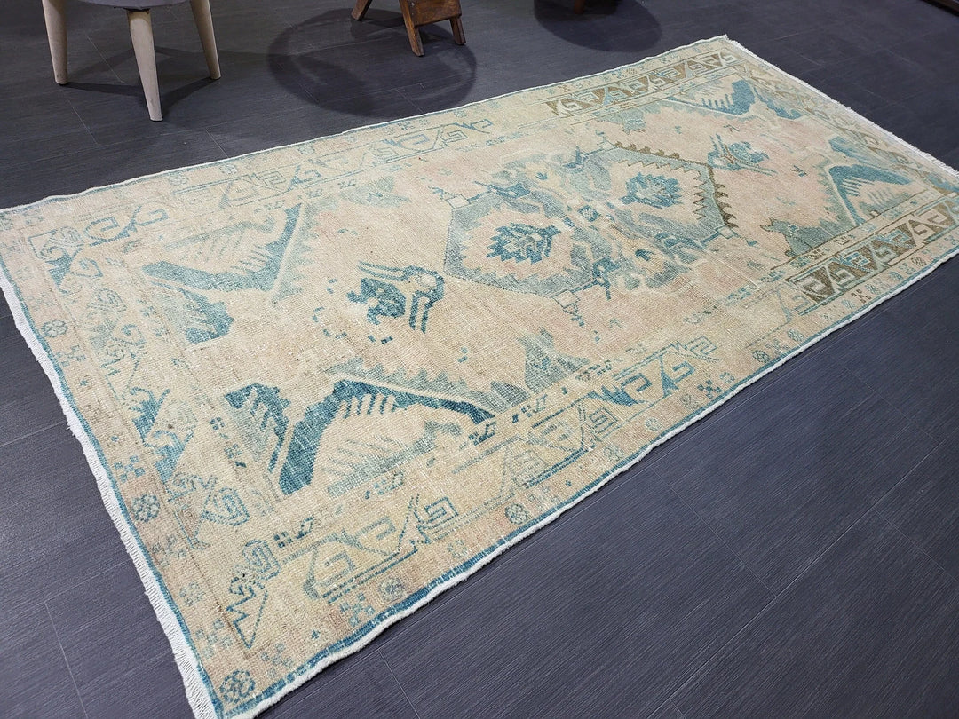 Beige Turkish Runner Rug 3' 4" x 7' 2" Hand-Knotted | No. WR61412