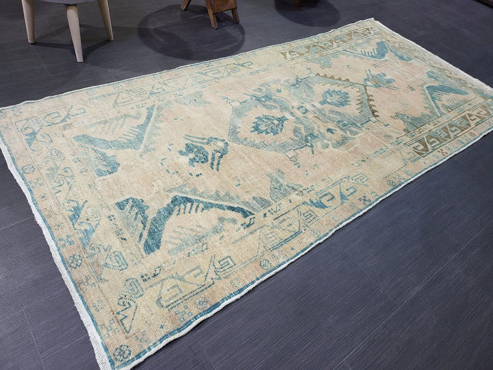 Beige Turkish Runner Rug 3' 4" x 7' 2" Hand-Knotted | No. WR61412