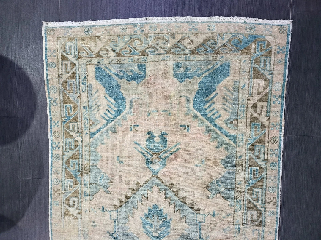 Beige Turkish Runner Rug 3' 4" x 7' 2" Hand-Knotted | No. WR61412