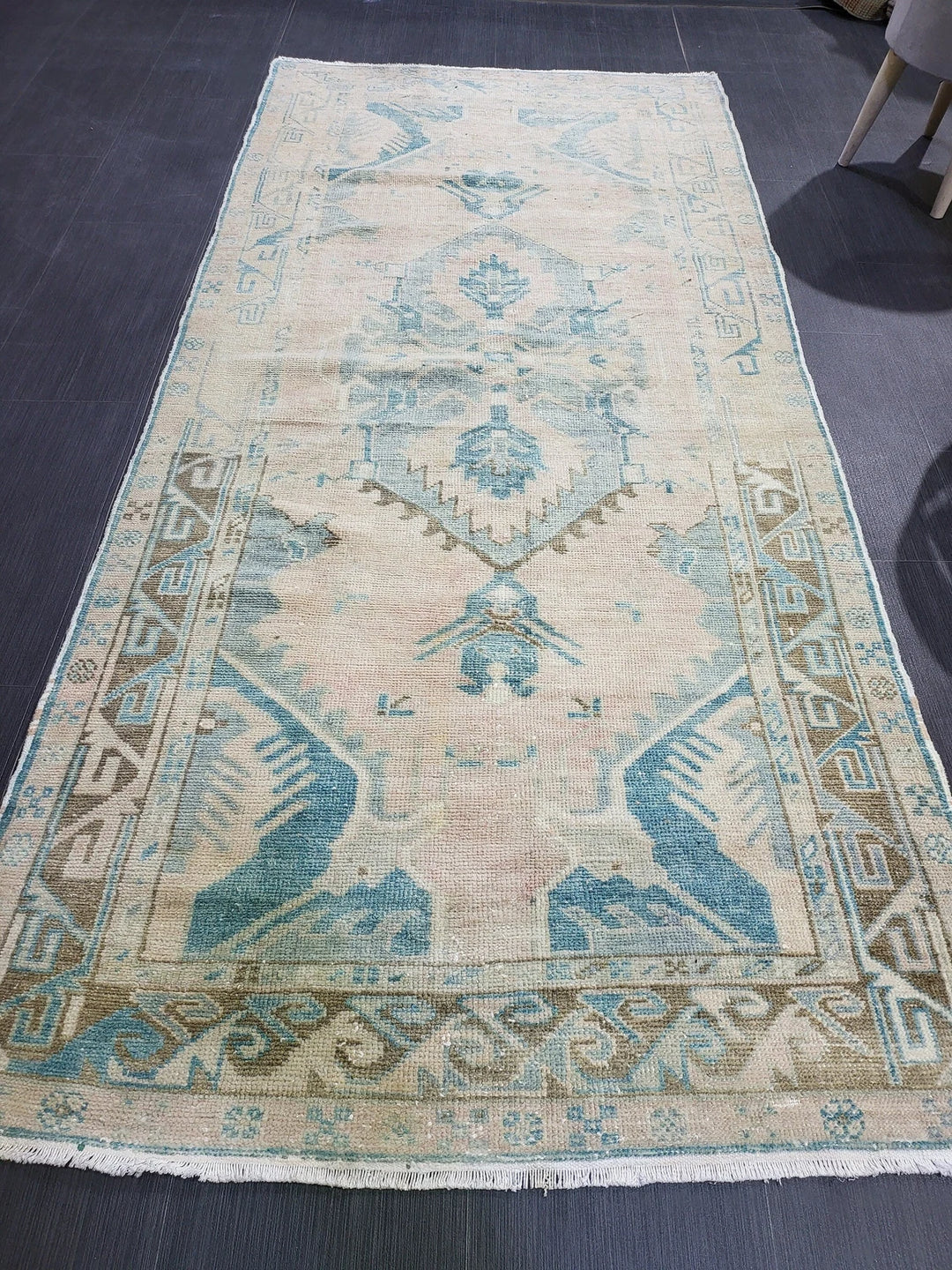 Beige Turkish Runner Rug 3' 4" x 7' 2" Hand-Knotted | No. WR61412
