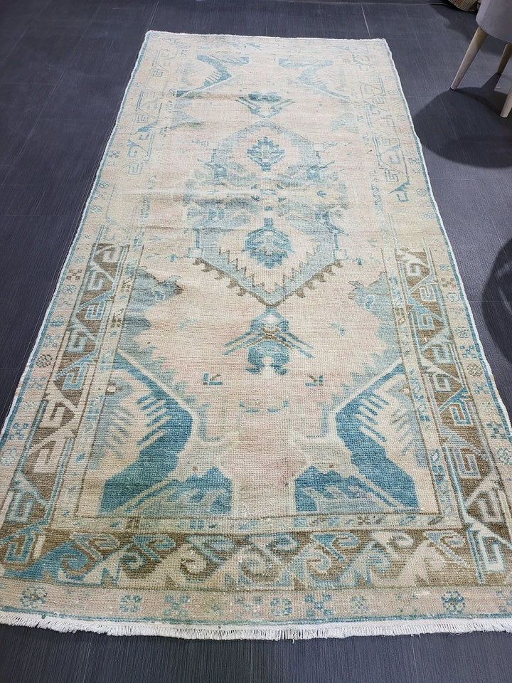 Beige Turkish Runner Rug 3' 4" x 7' 2" Hand-Knotted | No. WR61412
