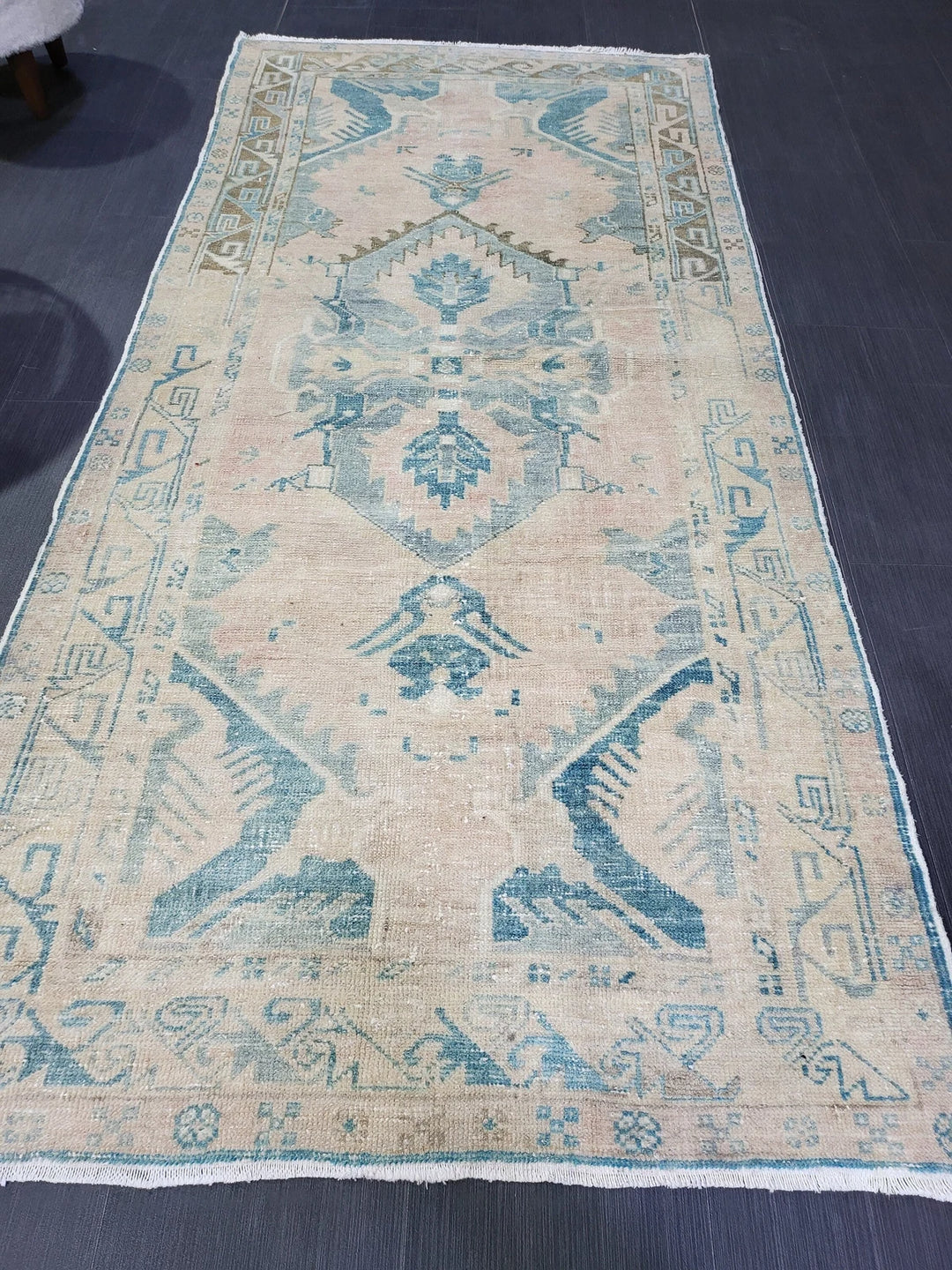Beige Turkish Runner Rug 3' 4" x 7' 2" Hand-Knotted | No. WR61412