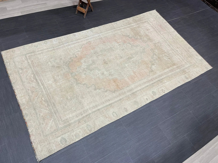 Beige Turkish Runner Rug 5' x 8' 10" Hand-Knotted | No. WR61569