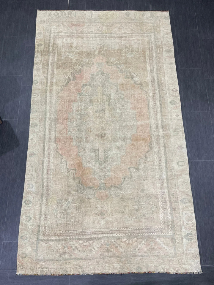 Beige Turkish Runner Rug 5' x 8' 10" Hand-Knotted | No. WR61569