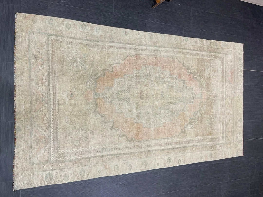 Beige Turkish Runner Rug 5' x 8' 10" Hand-Knotted | No. WR61569