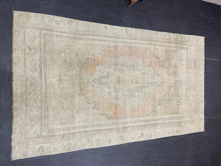 Beige Turkish Runner Rug 5' x 8' 10" Hand-Knotted | No. WR61569