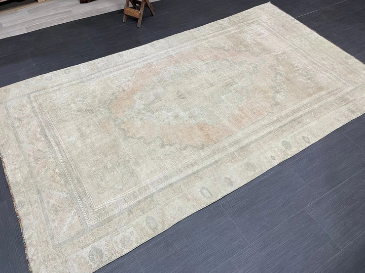 Beige Turkish Runner Rug 5' x 8' 10" Hand-Knotted | No. WR61569