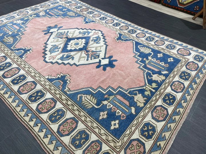 Blue Turkish Oushak Rug 5' 3" x 7' 6" Hand-Knotted | No. WR61654