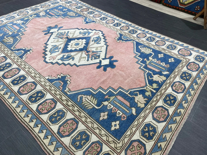 Blue Turkish Oushak Rug 5' 3" x 7' 6" Hand-Knotted | No. WR61654