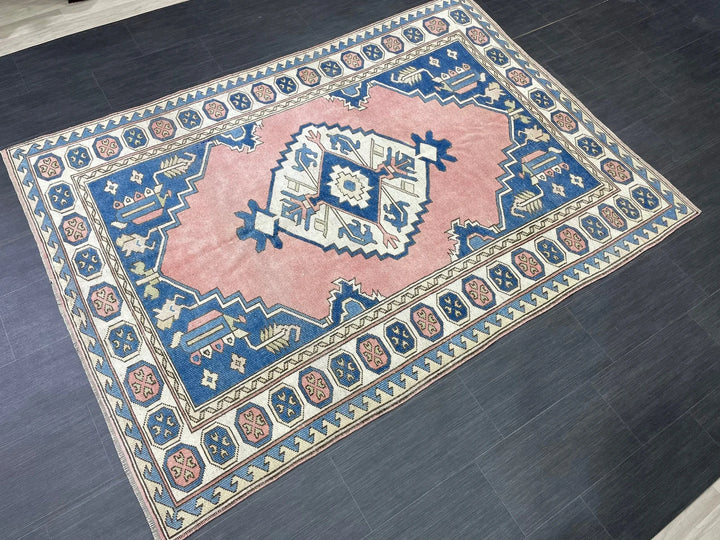 Blue Turkish Oushak Rug 5' 3" x 7' 6" Hand-Knotted | No. WR61654