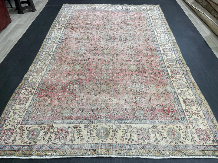 Beige Turkish Oushak Rug 6' 8" x 10' 7" Hand-Knotted | No. WR61898