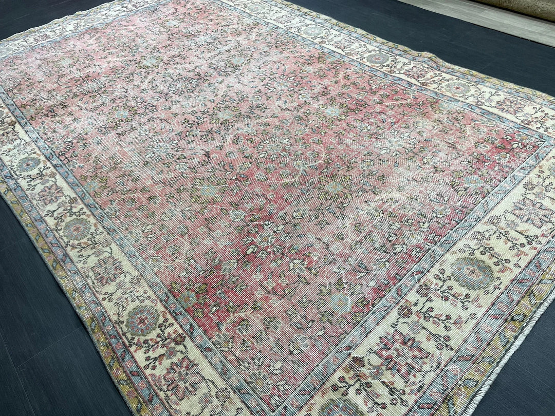 Beige Turkish Oushak Rug 6' 8" x 10' 7" Hand-Knotted | No. WR61898