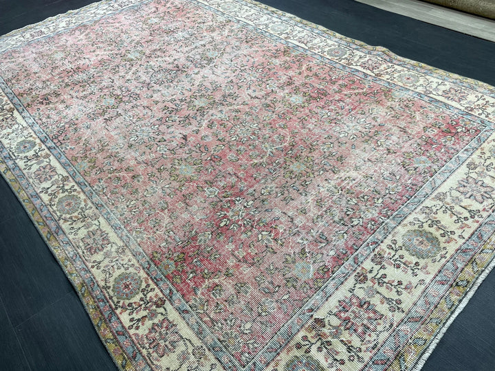 Beige Turkish Oushak Rug 6' 8" x 10' 7" Hand-Knotted | No. WR61898