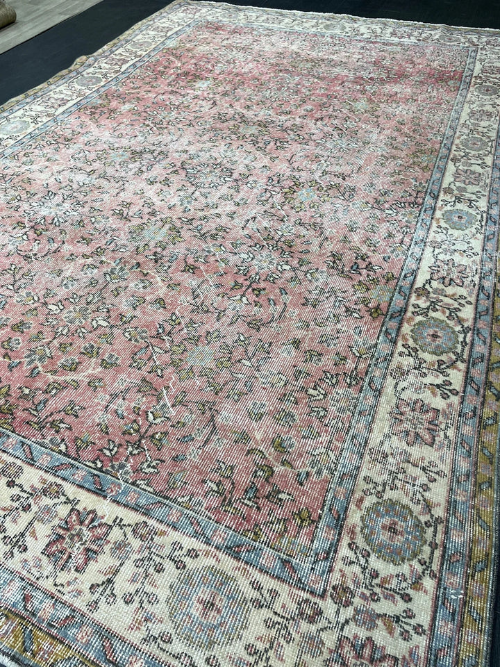 Beige Turkish Oushak Rug 6' 8" x 10' 7" Hand-Knotted | No. WR61898