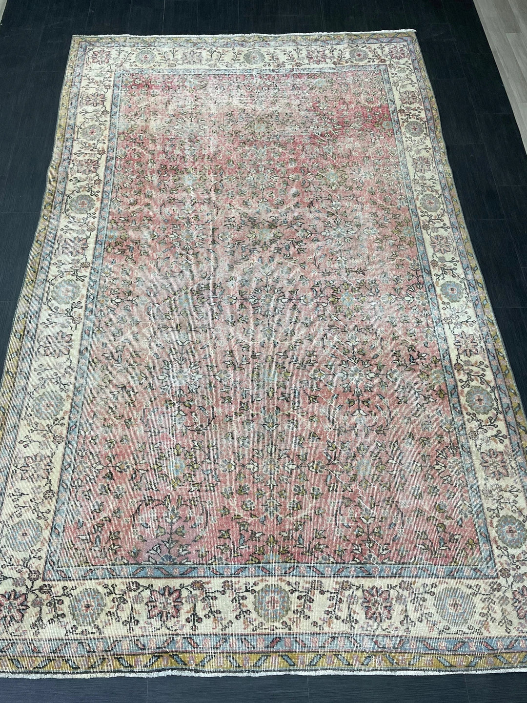 Beige Turkish Oushak Rug 6' 8" x 10' 7" Hand-Knotted | No. WR61898