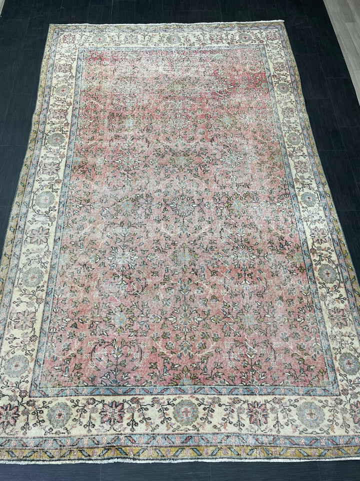 Beige Turkish Oushak Rug 6' 8" x 10' 7" Hand-Knotted | No. WR61898