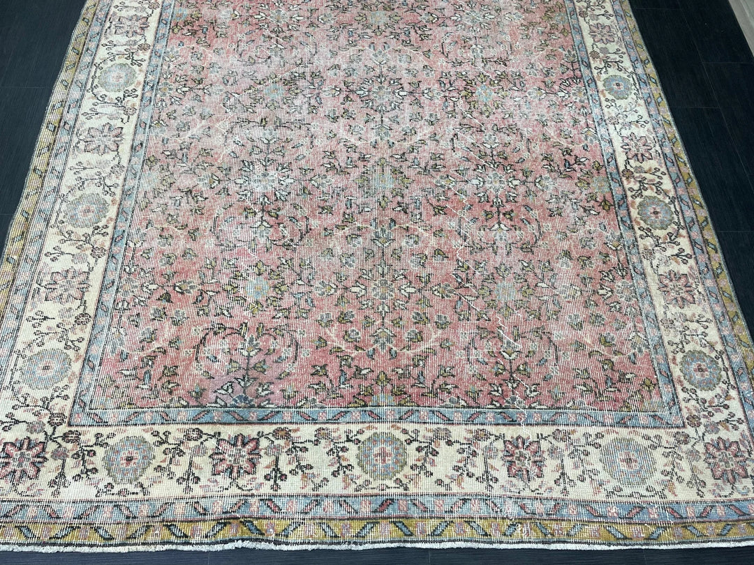 Beige Turkish Oushak Rug 6' 8" x 10' 7" Hand-Knotted | No. WR61898