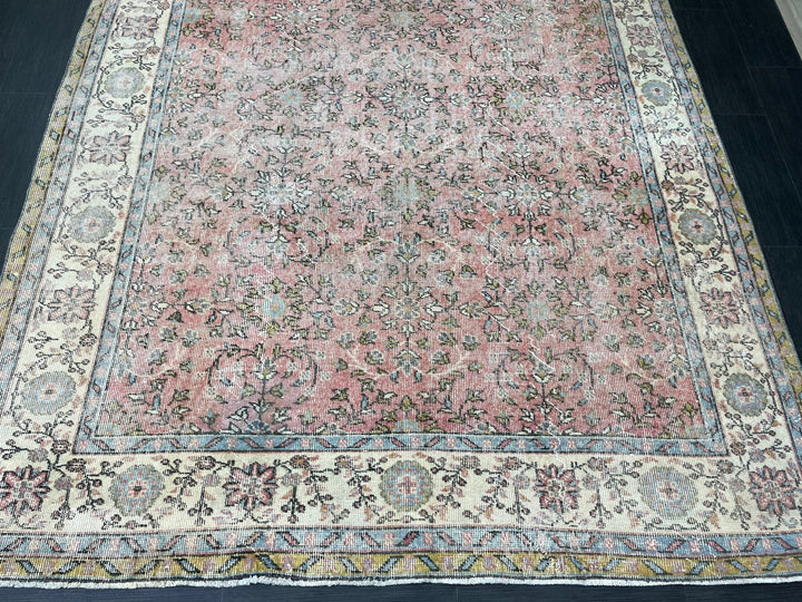 Beige Turkish Oushak Rug 6' 8" x 10' 7" Hand-Knotted | No. WR61898