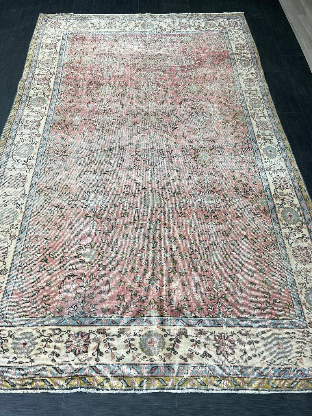 Beige Turkish Oushak Rug 6' 8" x 10' 7" Hand-Knotted | No. WR61898