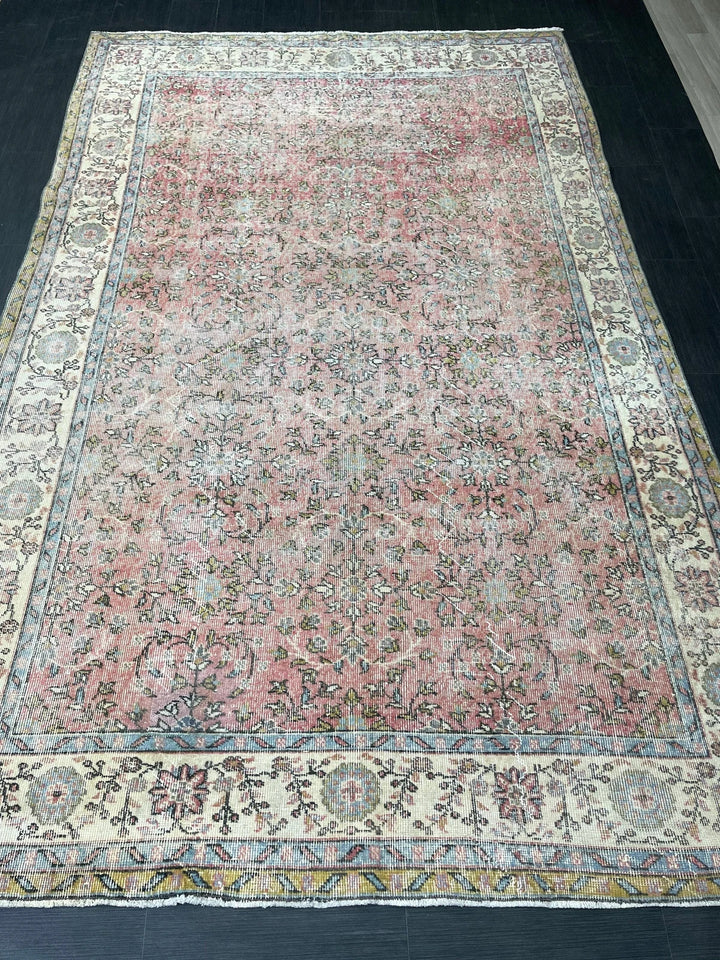 Beige Turkish Oushak Rug 6' 8" x 10' 7" Hand-Knotted | No. WR61898