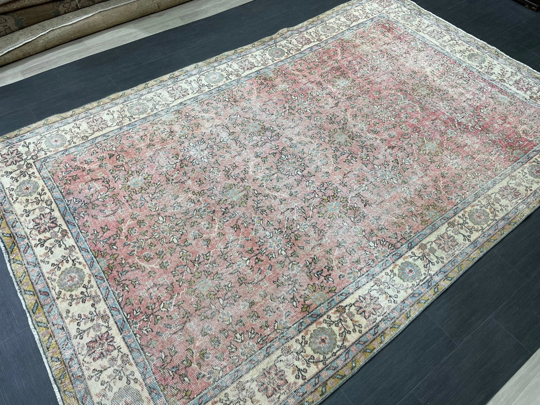 Beige Turkish Oushak Rug 6' 8" x 10' 7" Hand-Knotted | No. WR61898